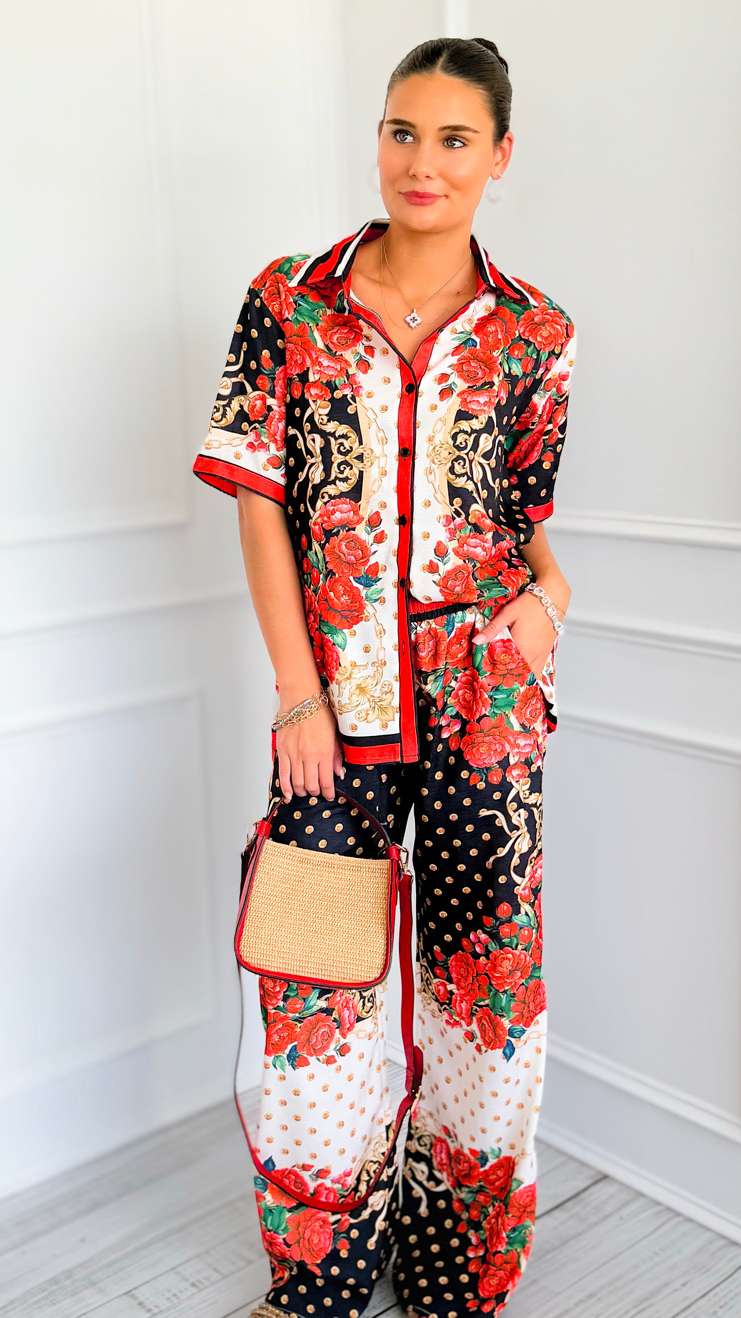 Floral Baroque Pant Set-210 Loungewear/Sets-Endless Moon-Coastal Bloom Boutique, find the trendiest versions of the popular styles and looks Located in Indialantic, FL