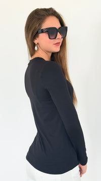 Anniston Brushed Microfiber Long Sleeve Neck Tee - Black-130 Long Sleeve Tops-Zenana-Coastal Bloom Boutique, find the trendiest versions of the popular styles and looks Located in Indialantic, FL