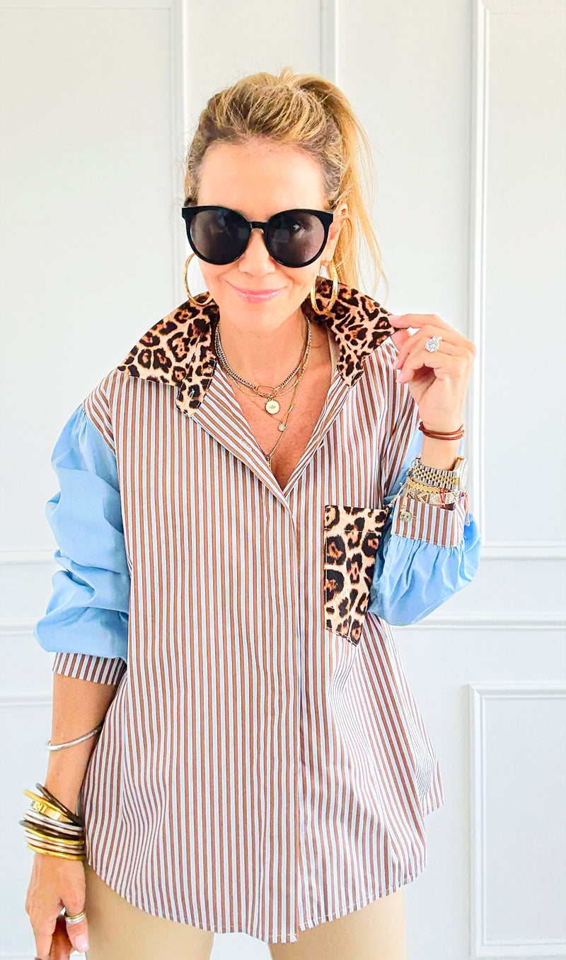 Bold Moves Mixed Italian Shirt-110 Long Sleeve Tops-SEÑORITA C-Coastal Bloom Boutique, find the trendiest versions of the popular styles and looks Located in Indialantic, FL