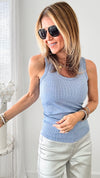 Sparkle & Shine Italian Tank - Slate Blue-100 Sleeveless Tops-Germany-Coastal Bloom Boutique, find the trendiest versions of the popular styles and looks Located in Indialantic, FL