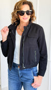 Cloud Dreams Faux Fur-Trim Jacket - Black Denim/Black-160 Jackets-IRIS-Coastal Bloom Boutique, find the trendiest versions of the popular styles and looks Located in Indialantic, FL