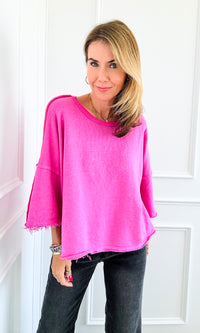 Vintage Terry Italian Sweatshirt- Fuchsia-140 Sweaters-Italianissimo-Coastal Bloom Boutique, find the trendiest versions of the popular styles and looks Located in Indialantic, FL