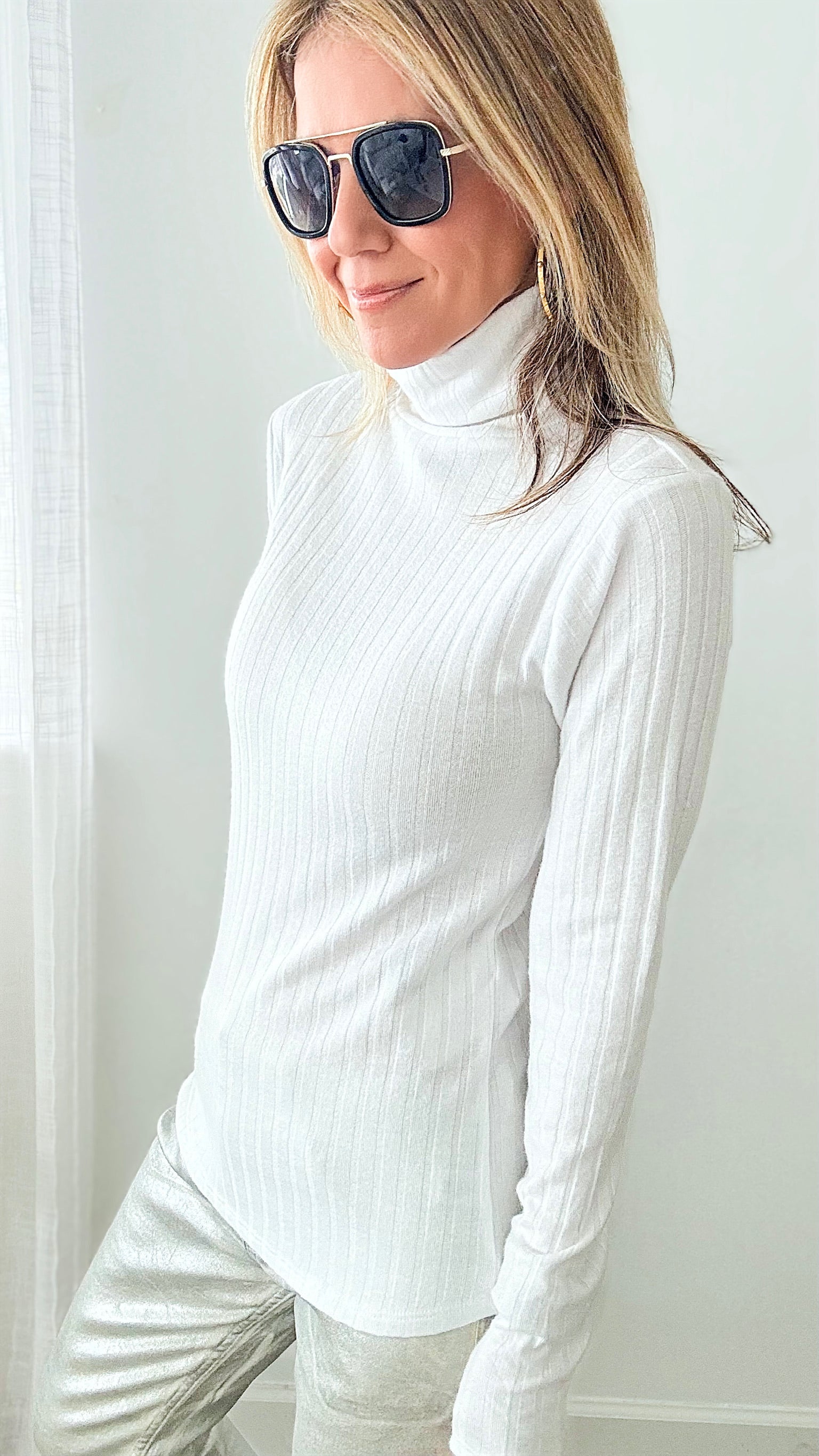 Ribbed Long Sleeve Turtle Neck Top - Off White-130 Long Sleeve Tops-Zenana-Coastal Bloom Boutique, find the trendiest versions of the popular styles and looks Located in Indialantic, FL
