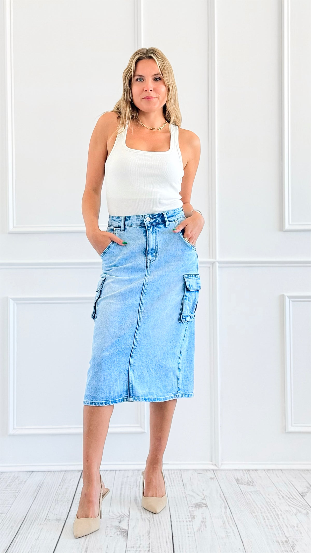Utility Pocket Midi Skirt-170 Bottoms-V6-Coastal Bloom Boutique, find the trendiest versions of the popular styles and looks Located in Indialantic, FL