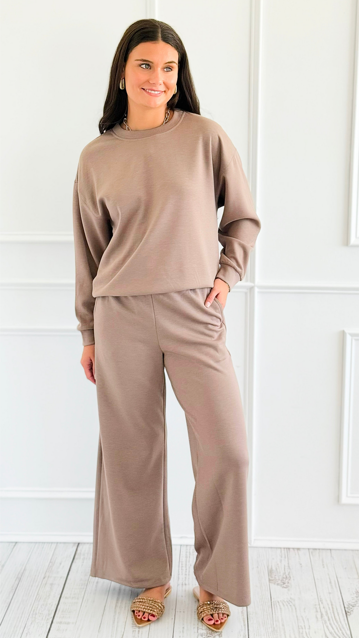 Weekend Lounge Scuba Pant Set - Cocoa-210 Loungewear/Sets-Zenana-Coastal Bloom Boutique, find the trendiest versions of the popular styles and looks Located in Indialantic, FL
