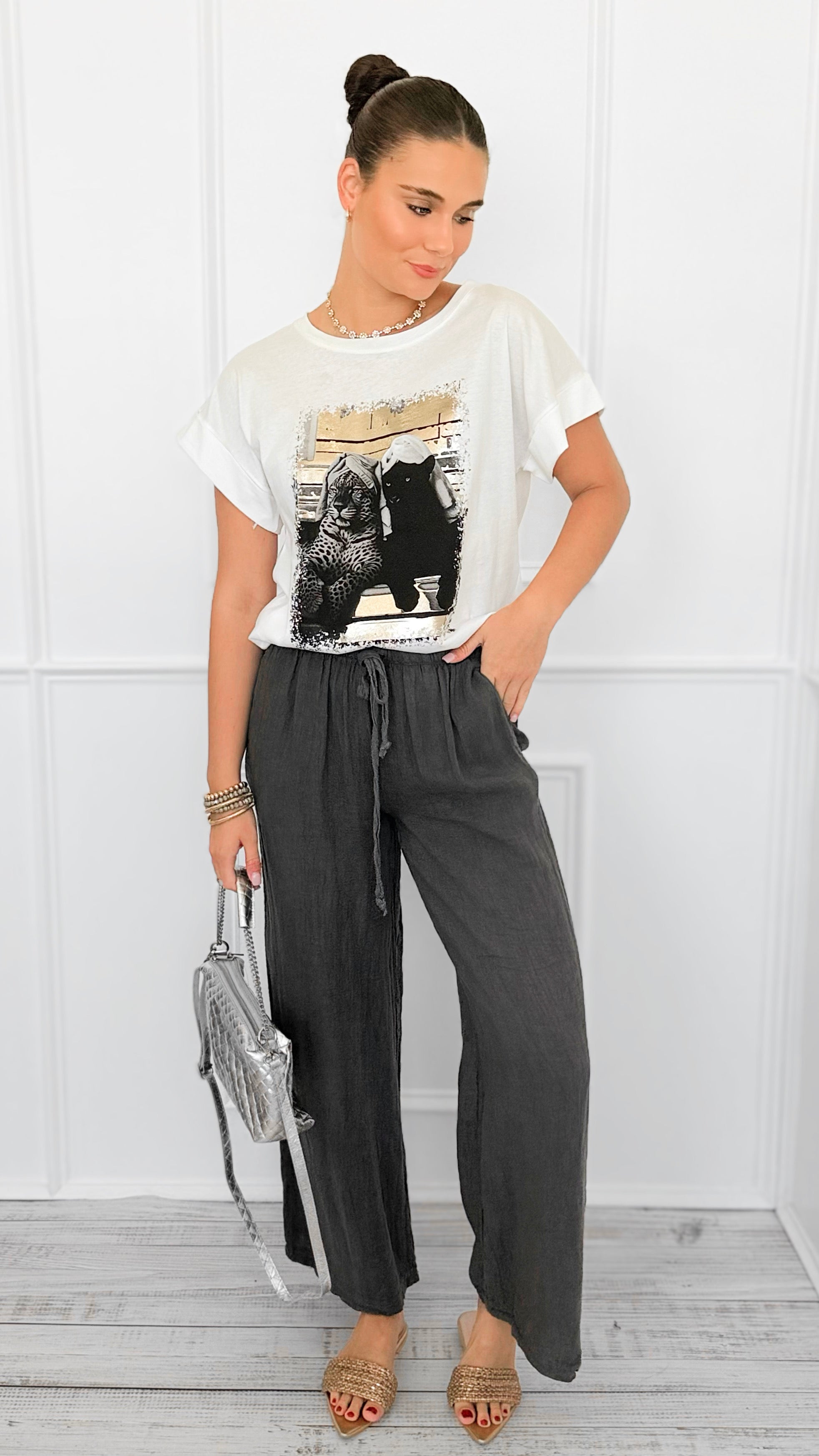 Island Stroll Linen Italian Pant- Charcoal-100 Pants-Italianissimo-Coastal Bloom Boutique, find the trendiest versions of the popular styles and looks Located in Indialantic, FL
