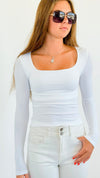 Seamless Square Neck Top - White-130 Long Sleeve Tops-Zenana-Coastal Bloom Boutique, find the trendiest versions of the popular styles and looks Located in Indialantic, FL