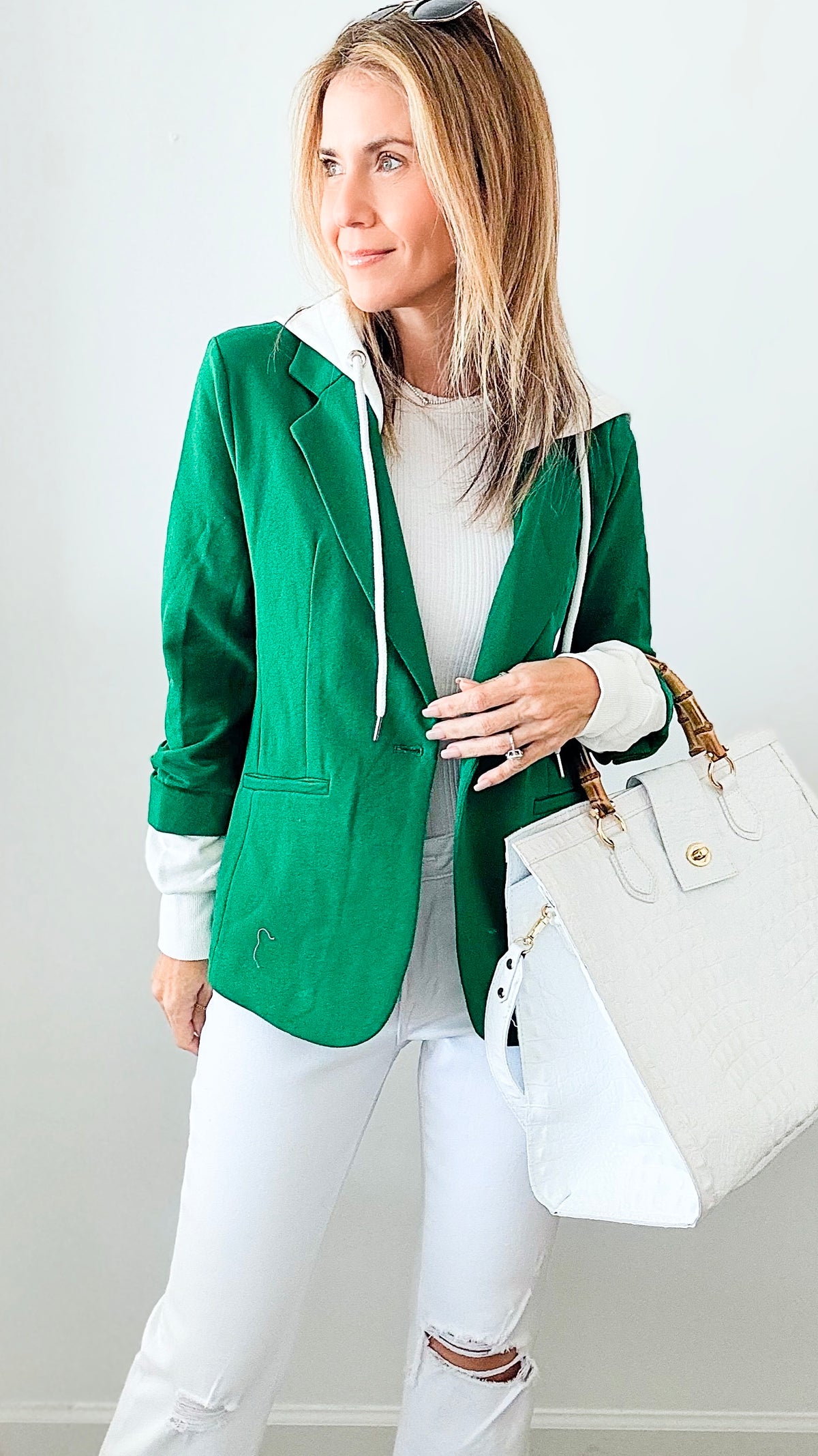 Mad Women Terry Blazer - Kelly Green-160 Jackets-RISEN JEANS-Coastal Bloom Boutique, find the trendiest versions of the popular styles and looks Located in Indialantic, FL