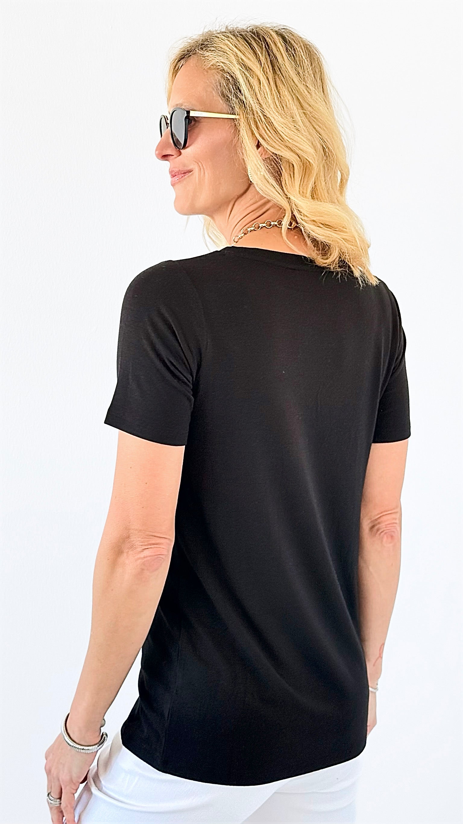 Casual Luxe V-Neck Top - Black-110 Short Sleeve Tops-Zenana-Coastal Bloom Boutique, find the trendiest versions of the popular styles and looks Located in Indialantic, FL