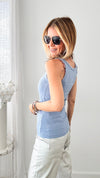 Sparkle & Shine Italian Tank - Slate Blue-100 Sleeveless Tops-Italianissimo-Coastal Bloom Boutique, find the trendiest versions of the popular styles and looks Located in Indialantic, FL