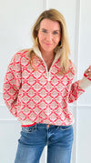 Tri-Bloom Zip Mock Sweater-Cream/Orange-140 Sweaters-&MERCI-Coastal Bloom Boutique, find the trendiest versions of the popular styles and looks Located in Indialantic, FL