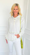 Lace Contrast Pullover-110 Long Sleeve Tops-Fantastic Fawn-Coastal Bloom Boutique, find the trendiest versions of the popular styles and looks Located in Indialantic, FL