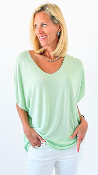 Relaxed Recoleta Lurex Trim Short Sleeve Italian Top- Light Green-110 short Sleeve Top-Italianissimo-Coastal Bloom Boutique, find the trendiest versions of the popular styles and looks Located in Indialantic, FL
