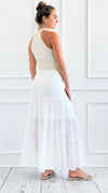 Sunset Tiered Maxi Skirt - White-170 Bottoms-HYFVE-Coastal Bloom Boutique, find the trendiest versions of the popular styles and looks Located in Indialantic, FL