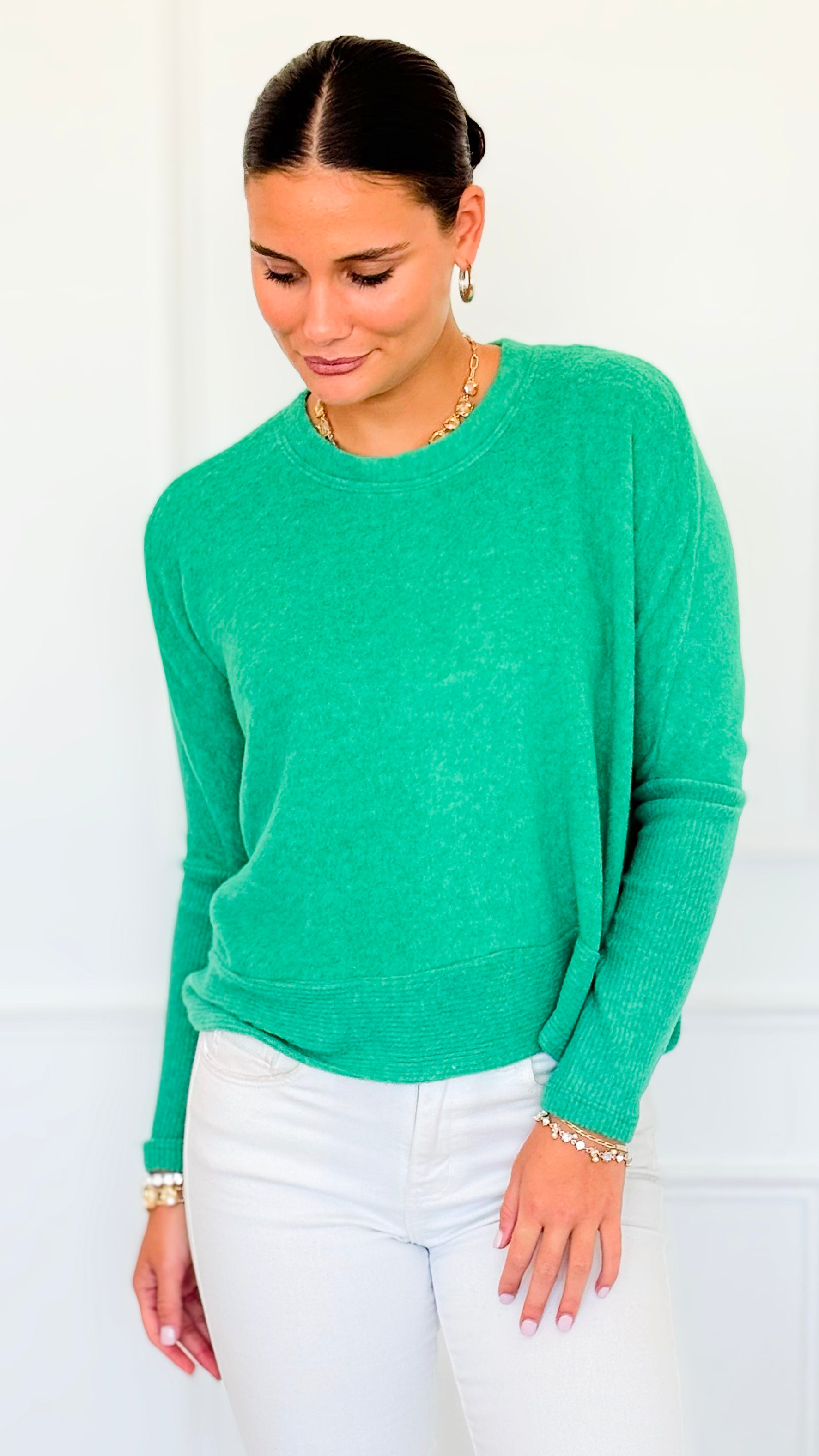 Brushed Melange Sweater - K Green-140 Sweaters-Zenana-Coastal Bloom Boutique, find the trendiest versions of the popular styles and looks Located in Indialantic, FL