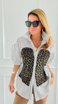 Run Wild Button-Up Blouse- Stripe-110 Short Sleeve Tops-7Mango7-Coastal Bloom Boutique, find the trendiest versions of the popular styles and looks Located in Indialantic, FL