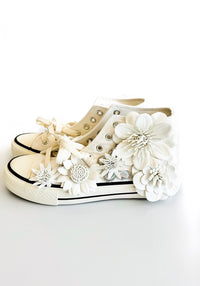 Flower High-Top Canvas Shoes - White-250 Shoes-Chasing Bandits-Coastal Bloom Boutique, find the trendiest versions of the popular styles and looks Located in Indialantic, FL