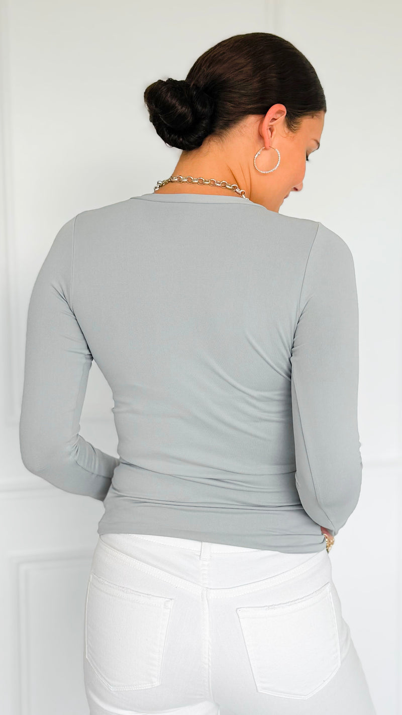 Second Skin Long Sleeve Top - Grey-130 Long Sleeve Tops-YELETE-Coastal Bloom Boutique, find the trendiest versions of the popular styles and looks Located in Indialantic, FL
