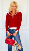 Seabreeze Cable Knit Sailor Sweater - Red-140 Sweaters-LOVE TREE-Coastal Bloom Boutique, find the trendiest versions of the popular styles and looks Located in Indialantic, FL