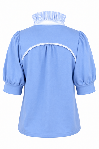 Harbor Stripe Frill Collar Blouse - Sky Blue