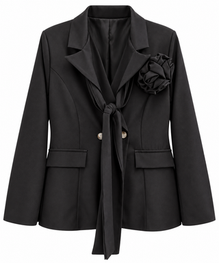 Rosette Lapel Italian Blazer- Black