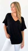 Winter in Amalfi V-Neck Italian Top- Black-140 Sweaters-Italianissimo-Coastal Bloom Boutique, find the trendiest versions of the popular styles and looks Located in Indialantic, FL