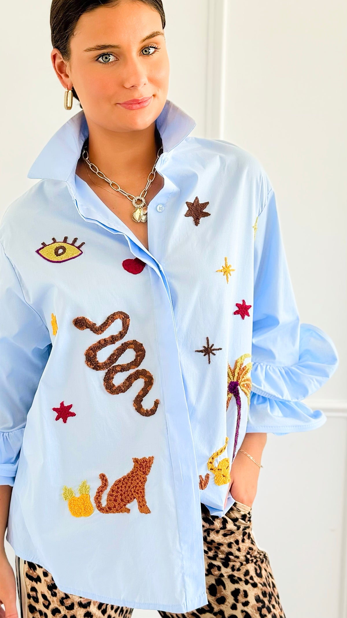 Desert Mirage Ruffle Bell Sleeve Italian Blouse-170 Bottoms-TATTOO Z-Coastal Bloom Boutique, find the trendiest versions of the popular styles and looks Located in Indialantic, FL