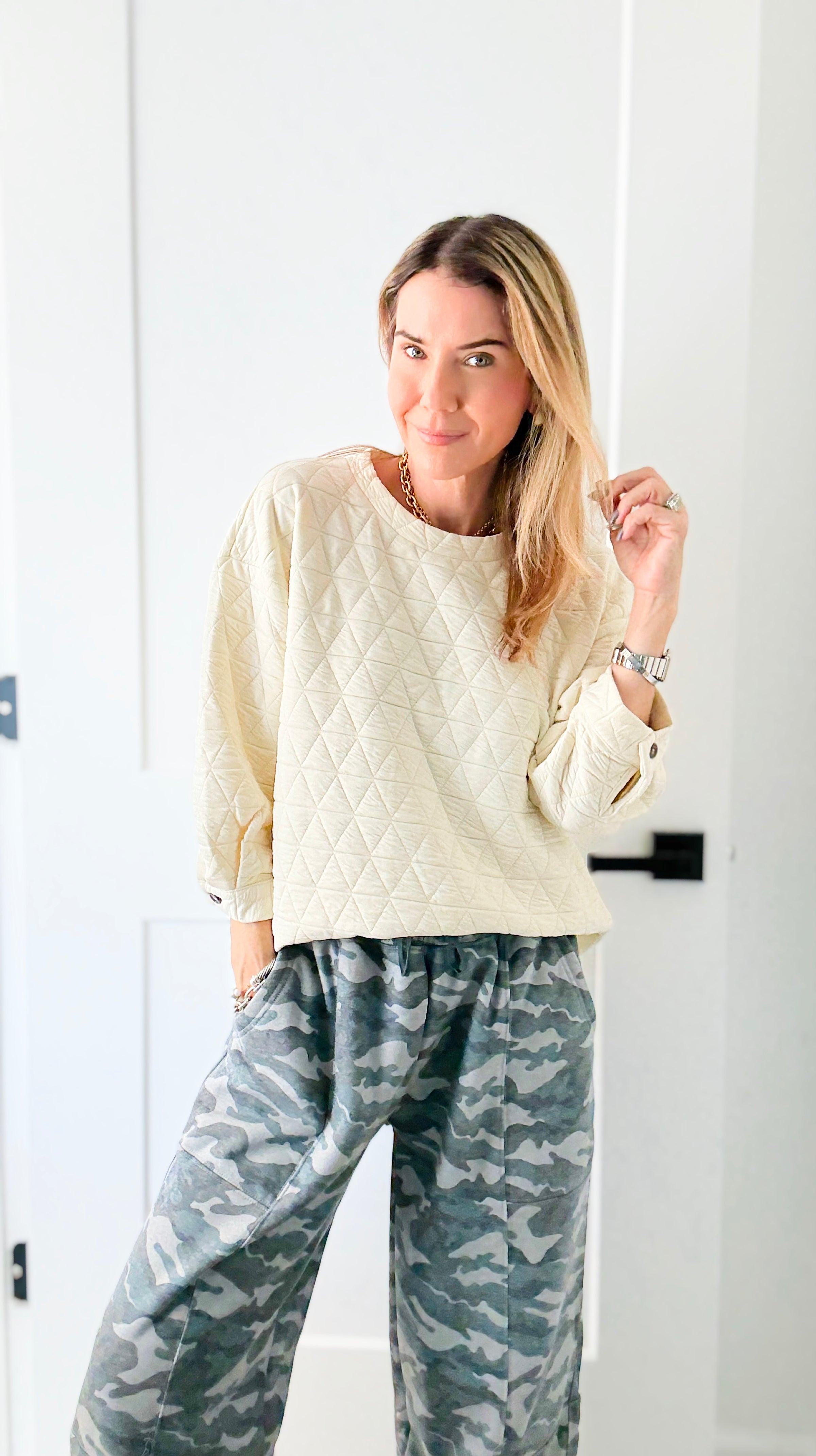 Quilted Ease Top-130 Long Sleeve Tops-JODIFL-Coastal Bloom Boutique, find the trendiest versions of the popular styles and looks Located in Indialantic, FL