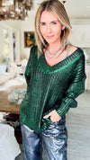 It's Cool Metallic Chunky Sweater - Emerald-140 Sweaters-BIBI-Coastal Bloom Boutique, find the trendiest versions of the popular styles and looks Located in Indialantic, FL
