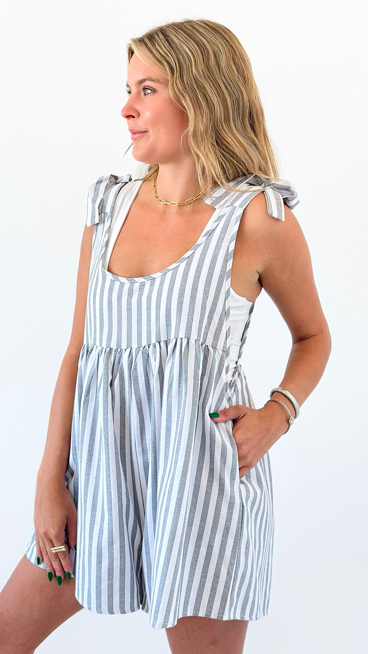 Tied & True Stripe Romper-200 Dresses/Jumpsuits/Rompers-HYFVE-Coastal Bloom Boutique, find the trendiest versions of the popular styles and looks Located in Indialantic, FL