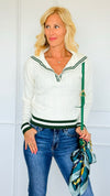 Seabreeze Cable Knit Sailor Sweater - Off White-140 Sweaters-LOVE TREE-Coastal Bloom Boutique, find the trendiest versions of the popular styles and looks Located in Indialantic, FL