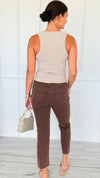 Washed Edge Cropped Jeans - Brown-190 Denim-Zenana-Coastal Bloom Boutique, find the trendiest versions of the popular styles and looks Located in Indialantic, FL