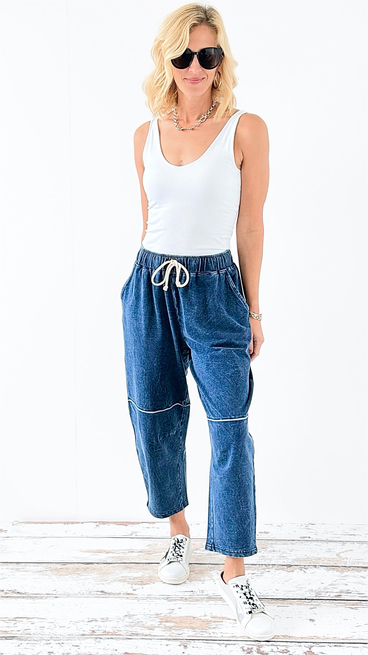 Drawstring Relaxed Denim Joggers-180 Joggers-Mono B-Coastal Bloom Boutique, find the trendiest versions of the popular styles and looks Located in Indialantic, FL