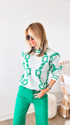 Varsity Crew Neck Sweater - White-130 Long Sleeve Tops-Fancy Dream-Coastal Bloom Boutique, find the trendiest versions of the popular styles and looks Located in Indialantic, FL