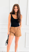 Cool Comfort Wild Shorts-Caramel-170 Bottoms/Shorts-DOE AND RAE-Coastal Bloom Boutique, find the trendiest versions of the popular styles and looks Located in Indialantic, FL