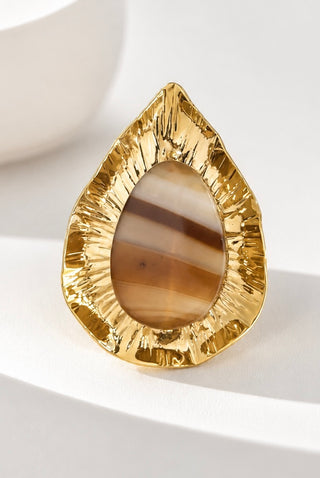 Leaf Tortoise Stone Teardrop Ring
