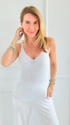 Shimmer Light Italian Tank Top-White-100 Sleeveless Tops-SARL LACOMY-Coastal Bloom Boutique, find the trendiest versions of the popular styles and looks Located in Indialantic, FL
