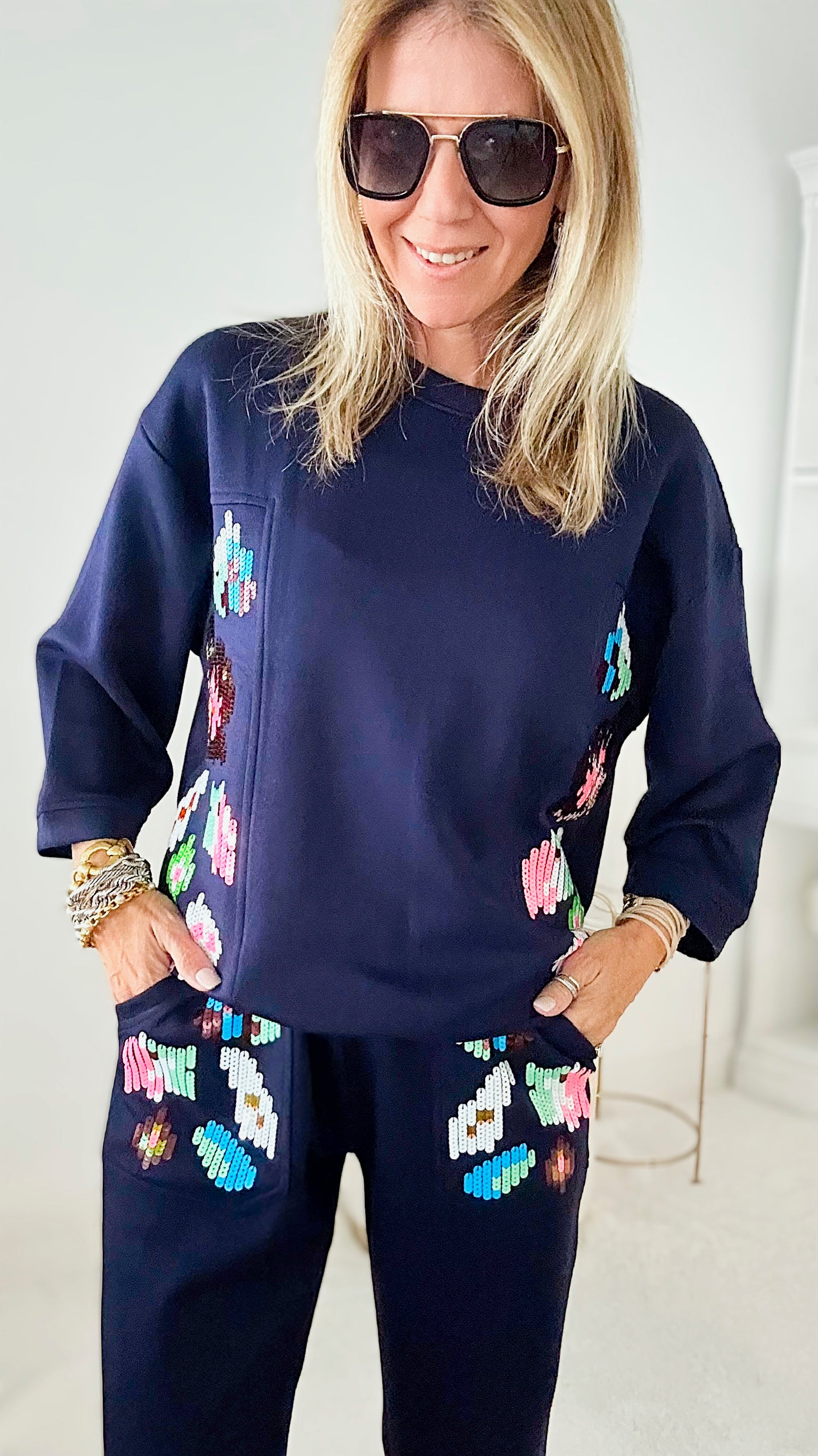 Pop of Color Navy Scuba Top-130 Long Sleeve Tops-Joh Apparel-Coastal Bloom Boutique, find the trendiest versions of the popular styles and looks Located in Indialantic, FL