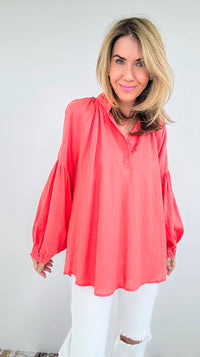 Savannah Breeze Peasant Blouse - Coral-130 Long Sleeve Tops-ROUSSEAU-Coastal Bloom Boutique, find the trendiest versions of the popular styles and looks Located in Indialantic, FL