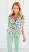 Savanna Breeze Striped Trim Blouse-110 short Sleeve Top-VOY-Coastal Bloom Boutique, find the trendiest versions of the popular styles and looks Located in Indialantic, FL