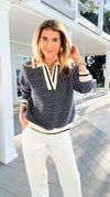 Geometric Stripe Collared Sweater-140 Sweaters-Blu Pepper-Coastal Bloom Boutique, find the trendiest versions of the popular styles and looks Located in Indialantic, FL