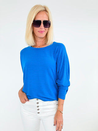 Everyday Essentials Ribbed Tee - Blue-130 Long Sleeve Tops-Zenana-Coastal Bloom Boutique, find the trendiest versions of the popular styles and looks Located in Indialantic, FL