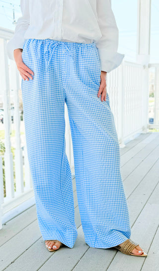 Lightweight Checkered Lounge Pants - Blue