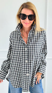Checked-In Italian Woven Top-110 Long Sleeve Tops-TATTOO Z-Coastal Bloom Boutique, find the trendiest versions of the popular styles and looks Located in Indialantic, FL