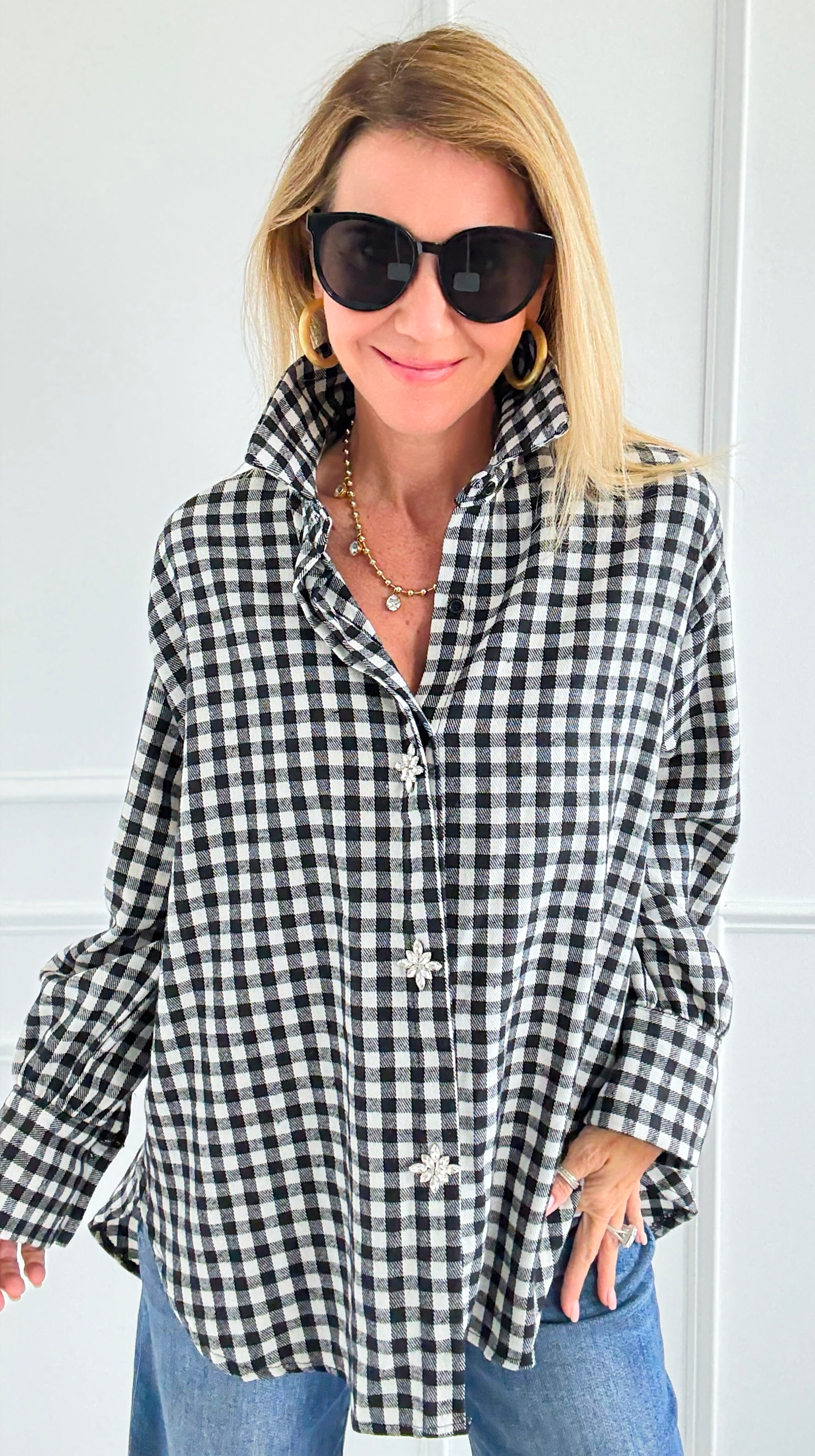 Checked-In Italian Woven Top-110 Long Sleeve Tops-TATTOO Z-Coastal Bloom Boutique, find the trendiest versions of the popular styles and looks Located in Indialantic, FL