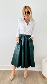 Midi Circle Faux Leather Skirt - Green-170 Bottoms-TABA-Coastal Bloom Boutique, find the trendiest versions of the popular styles and looks Located in Indialantic, FL