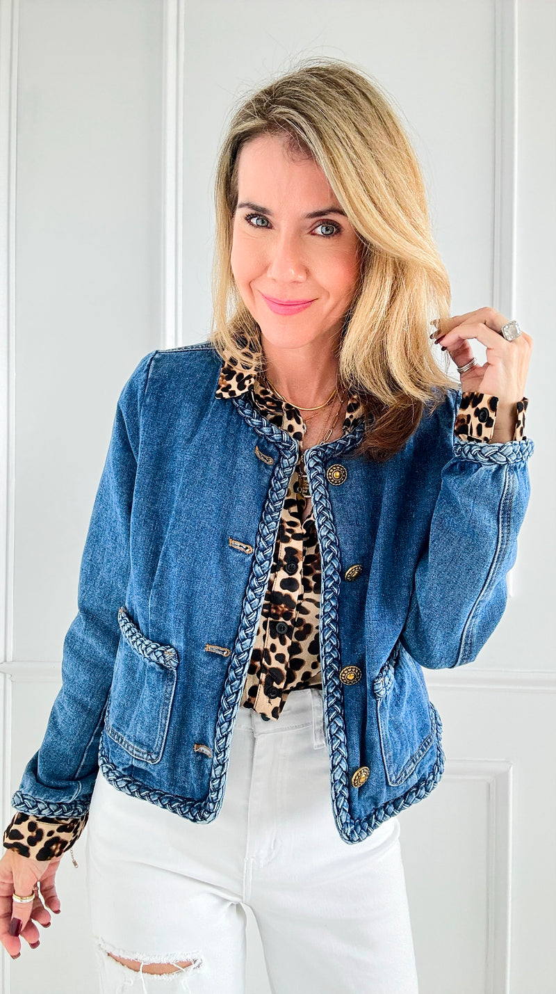 Denim Chic Braided Jacket-160 Jackets-litaga-Coastal Bloom Boutique, find the trendiest versions of the popular styles and looks Located in Indialantic, FL