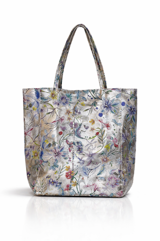 Italian Mirrored Garden Soft Tote Bag - Silver