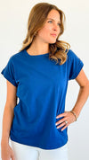 Cotton Crew Girl Next Door Neck Top - Lt. Navy-110 Short Sleeve Tops-Zenana-Coastal Bloom Boutique, find the trendiest versions of the popular styles and looks Located in Indialantic, FL