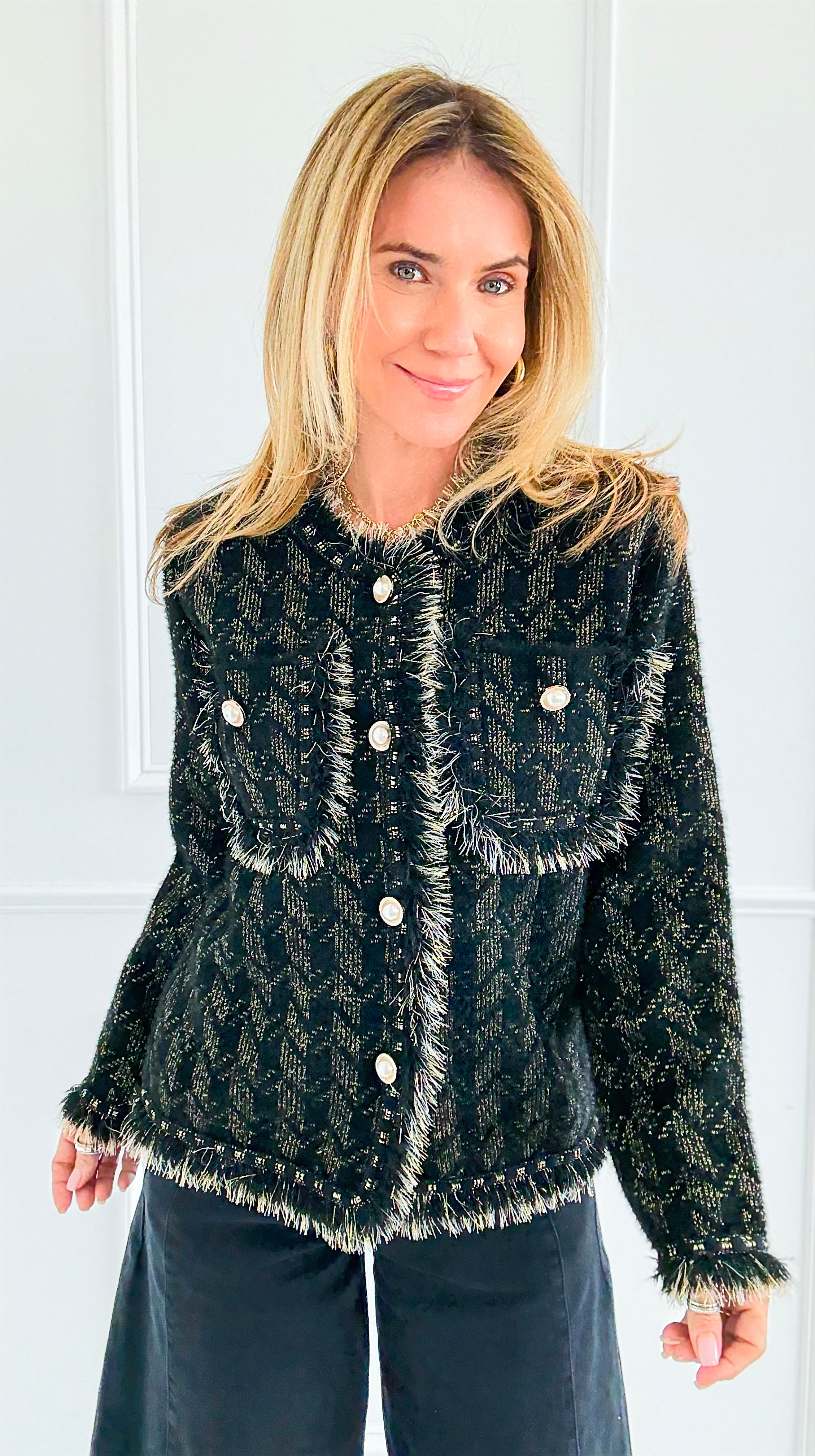 Radiance Edge Italian Jacket- Black-150 Cardigans/Layers-Italianissimo-Coastal Bloom Boutique, find the trendiest versions of the popular styles and looks Located in Indialantic, FL